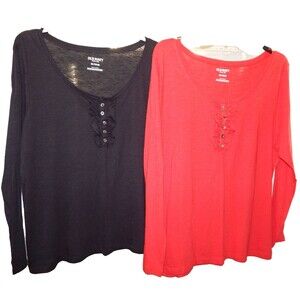 2 Old Navy Women's Scoop Neck Long Sleeve Tee Shirts T-shirt Sz XXL Black & Red